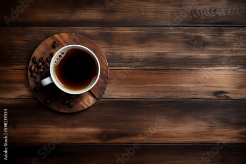 Coffee on the Wooden Table .Generative AI.