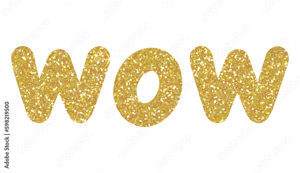 Gold glitter word Wow. Design for decorating,background, wallpaper