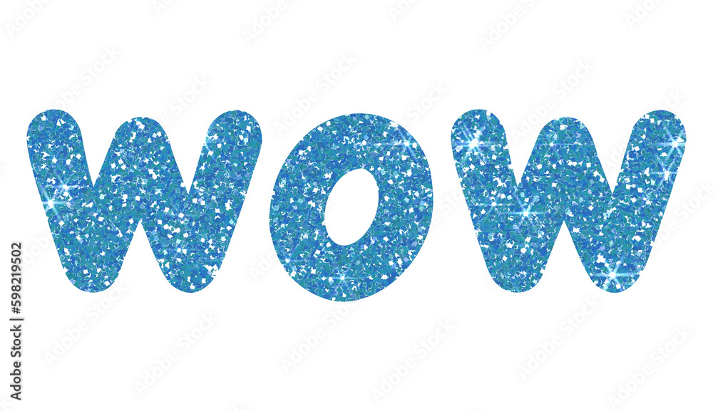 Blue glitter word Wow. Design for decorating,background, wallpaper