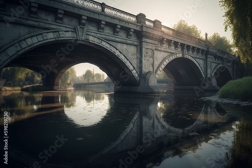 Antique overpass on the water. Generative AI © Marcelline