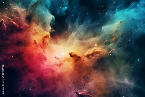 Colorful abstract space nebula and galaxy background. Science and space atmosphere. Generative AI