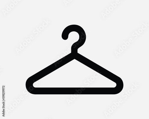 Coat Hanger Line Icon. Black White Suit Clothes Clothing Rack Closet Store Hang Storage Sign Symbol Artwork Graphic Illustration Clipart Vector Cricut