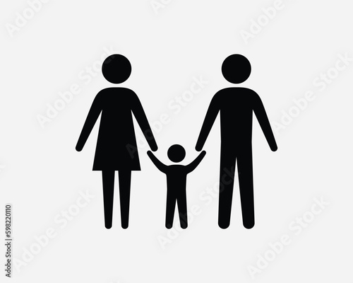 Family Father Mother Son Holding Hands Stick Figure Stickman People Human Person Black and White Icon Sign Symbol Vector Artwork Clipart Illustration