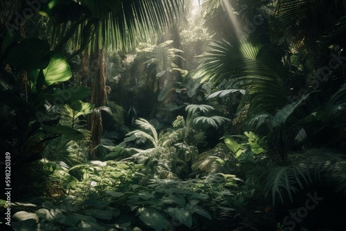 Lush vegetation from the tropics. Generative AI