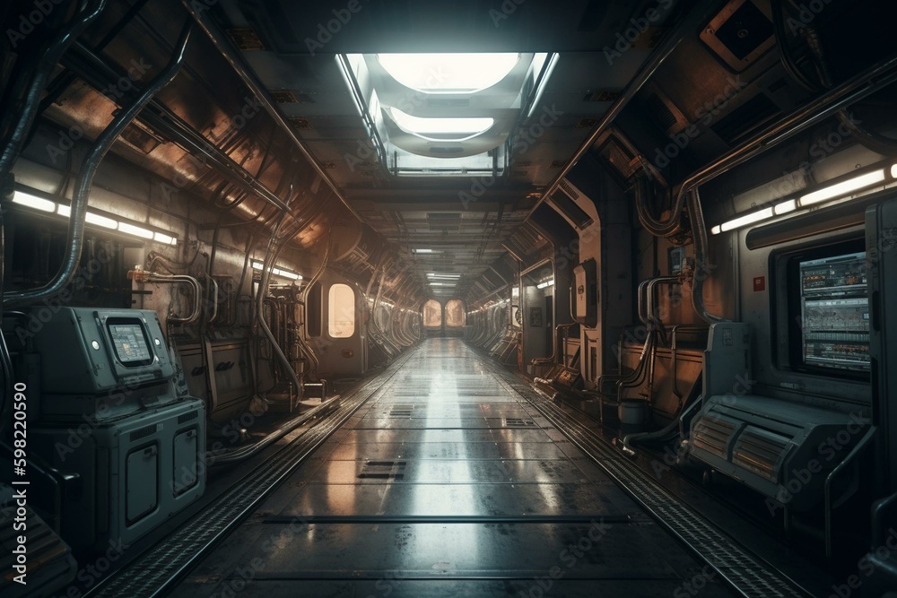 Inside a station in space. Generative AI
