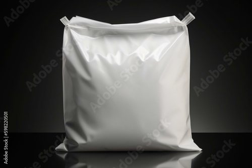 White plastic packaging bag isolated on gray background. Two-sided, 3D render of mailing bag. Generative AI