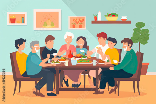 Multi Generation Family having lunch together