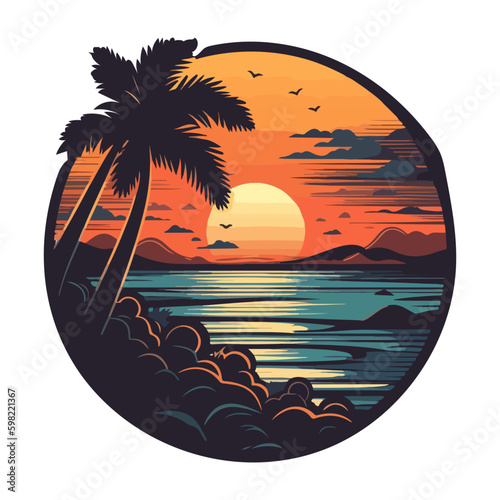 beach with sunset logo vector