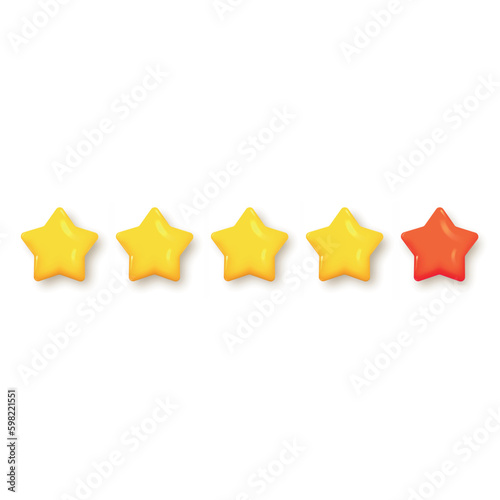 3d five stars, glossy yellow colors. Vector