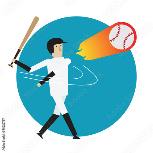 Baseball player hitting ball with bat