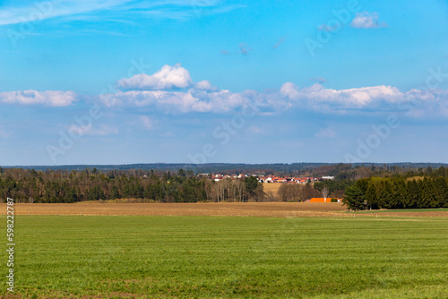 Agricultural fields and forests. Spring landscape  Czech Republic
