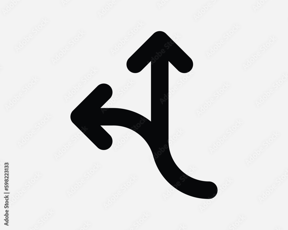 Forward and Left Arrow Traffic Road Sign Direction Path Route Exit Turn Point Pointing Black and White Icon Symbol Vector Artwork Clipart Illustration Forward and Left Arrow Traffic Road Sign Direction Path Route Exit Turn Point Pointing Black and White Icon Symbol Vector Artwork Clipart Illustration