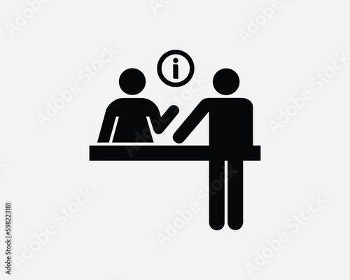 Information Counter Icon Sign Symbol. Hotel Lobby Front Desk Info Reception Service Customer Assistance Artwork Graphic Illustration Clipart Vector