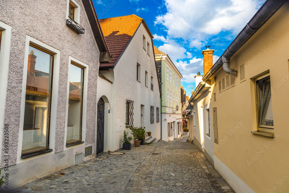 Streets in Melk town in Wachau valley. Lower Austria.