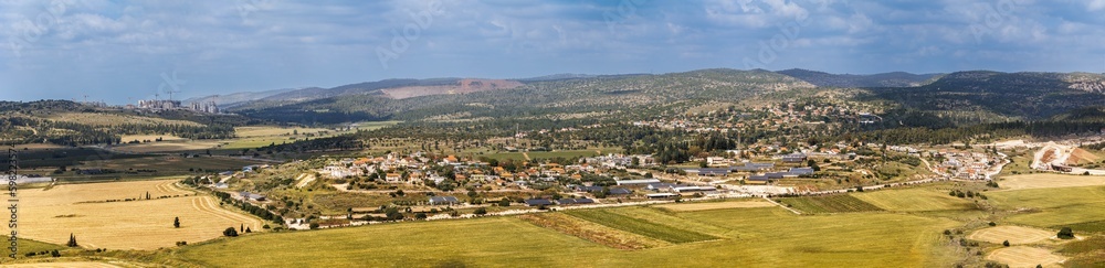Panoramic view of the valley from the village of Agur (Israel).