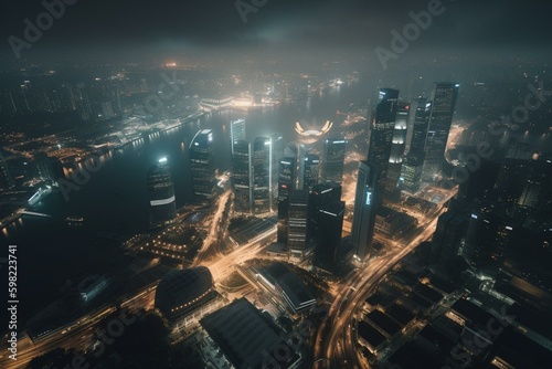 Nighttime view of Singapore's Marina Bay area. Generative AI
