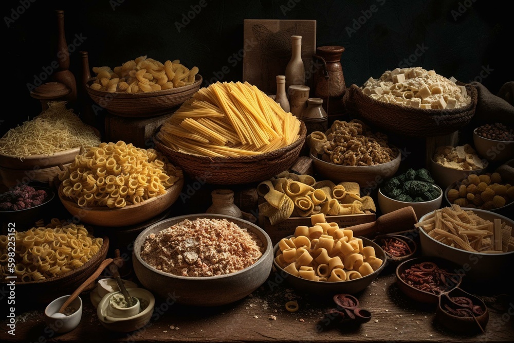 Assortment of italian pasta dishes. Generative AI