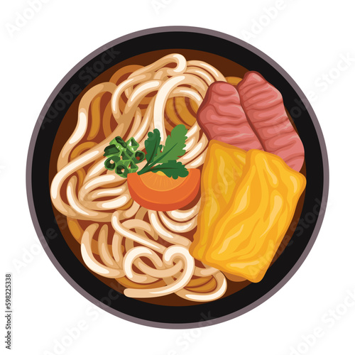 Ramen Udon Meat Egg Japanese Asian Food Noodle Vector Illustration