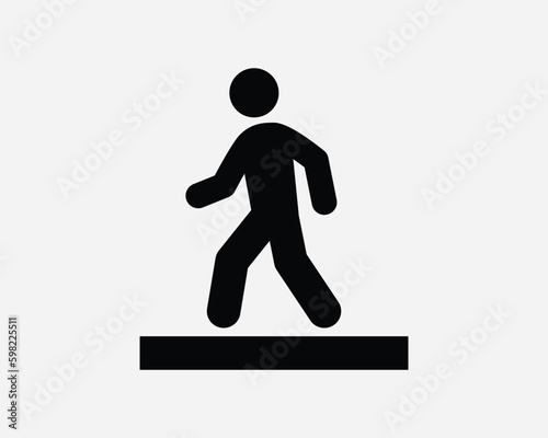 Sidewalk Pavement Walk Walking Cross Street Stick Figure Man Person Human StickmanBlack and White Icon Sign Symbol Vector Artwork Clipart Illustration