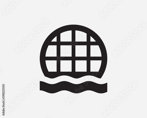 Storm Water Drain Outfall Drainage Tunnel Sewage Pipe Round Manhole Grate Black and White Icon Sign Symbol Vector Artwork Clipart Illustration