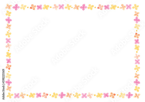 水彩手描きのオレンジとピンクと黄色の花の長方形フレーム © mizore