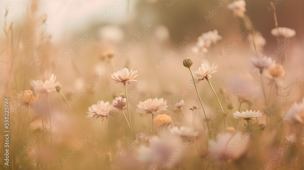 Beige wild flower field background, copy space, AI generated Beige wild flower field background, copy space, AI generated