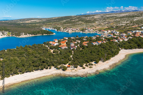 Aerial view of Simuni town in Pag island, Croatia