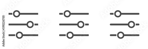  Filter and sort flat vector icons set. Options, settings, adjustment vector signs set