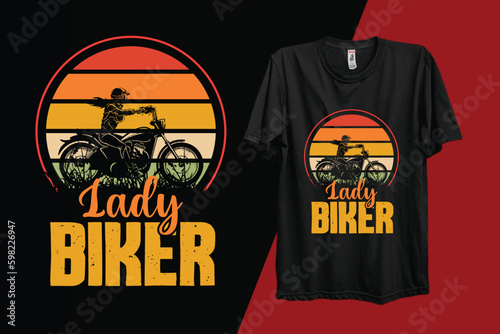 Sexy girl ride a motorbike. Biker party poster design. Vector illustration for t shirt 
