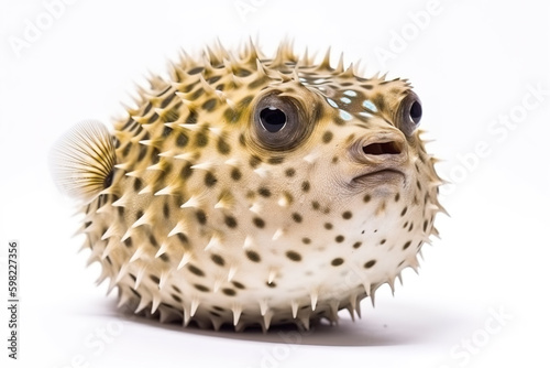 Image of puffer fish on a white background. Underwater animals. illustration. Generative AI.