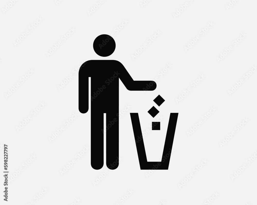 Throw Trash in Bin Icon. Garbage Rubbish Waste Litter Recycle Please