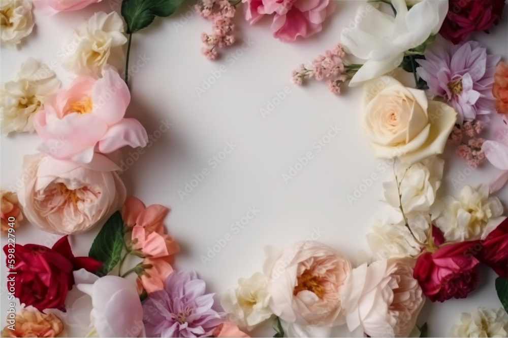 A frame decorated with flowers. AI generative A frame decorated with flowers. AI generative