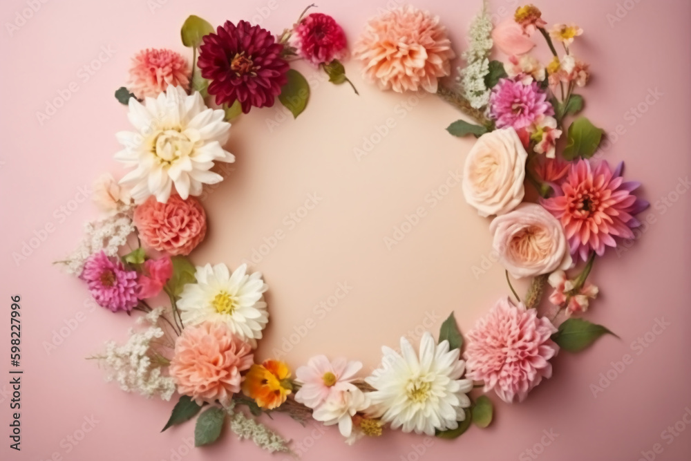 A frame decorated with flowers. AI generative A frame decorated with flowers. AI generative