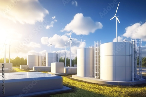 renewable energy background with green energy as wind turbines Generative AI
