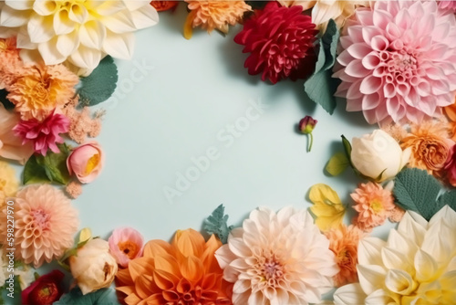 A frame decorated with flowers. AI generative