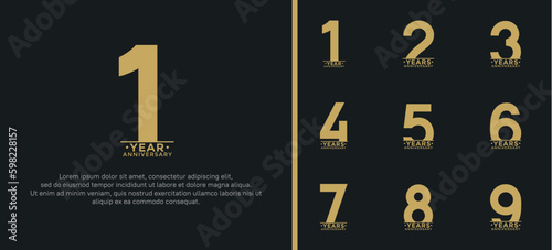 set of anniversary logo style flat gold color on black background for special moment