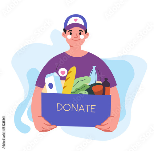 Charity and donation, person with food box vector