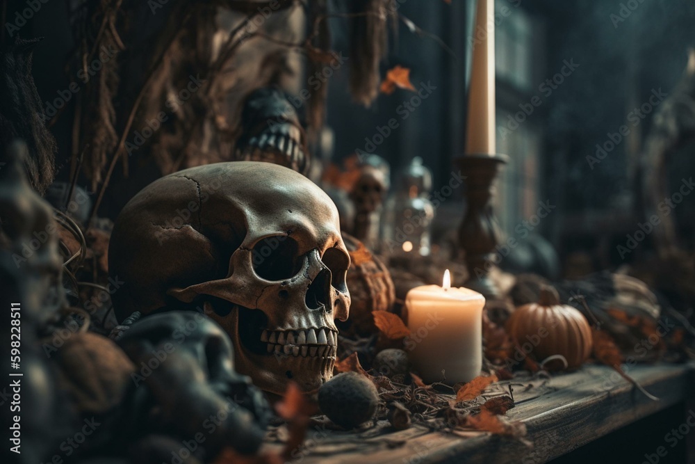 Spooky Halloween themed wallpaper. Generative AI