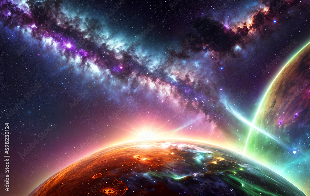 solar wind above far alien planet in far space background with generative AI technology solar wind above far alien planet in far space background with generative AI technology