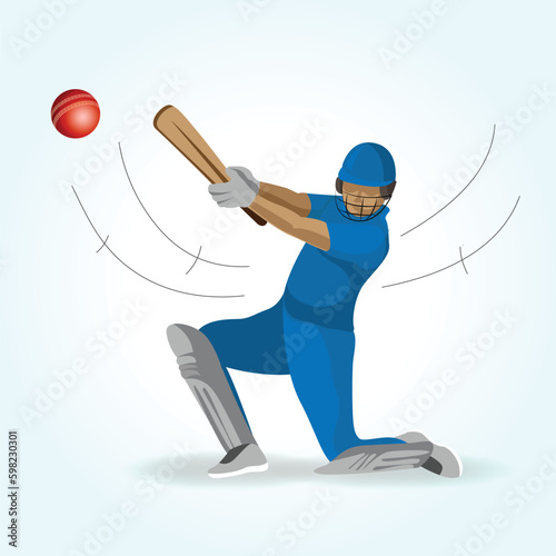 A cricketer batsman hitting a ball, bat ball, batting, vector illustration