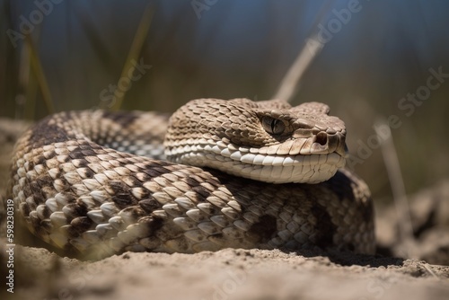 Rattlesnake basking in the su