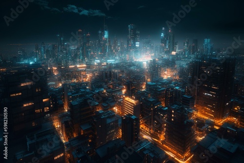 An avant-garde metropolis embraced by luminous gleams. Generative AI