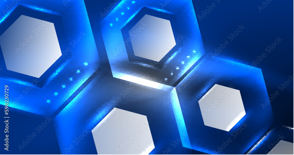 Neon hexagon background. Hi-tech design for wallpaper, banner, background, landing page, wall art, invitation, prints, posters Neon hexagon background. Hi-tech design for wallpaper, banner, background, landing page, wall art, invitation, prints, posters