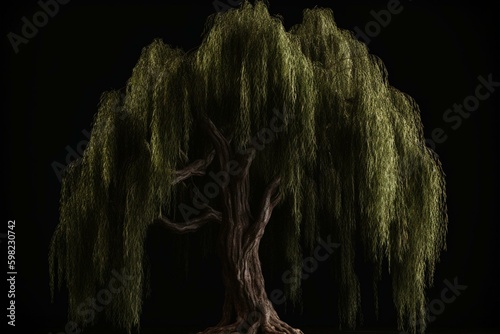Front-facing PNG of a weeping willow tree (Salix Babylonica). Generative AI