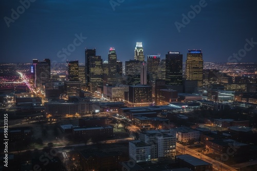 View of skyline in Kansas City, Missouri, USA. Generative AI © Ione