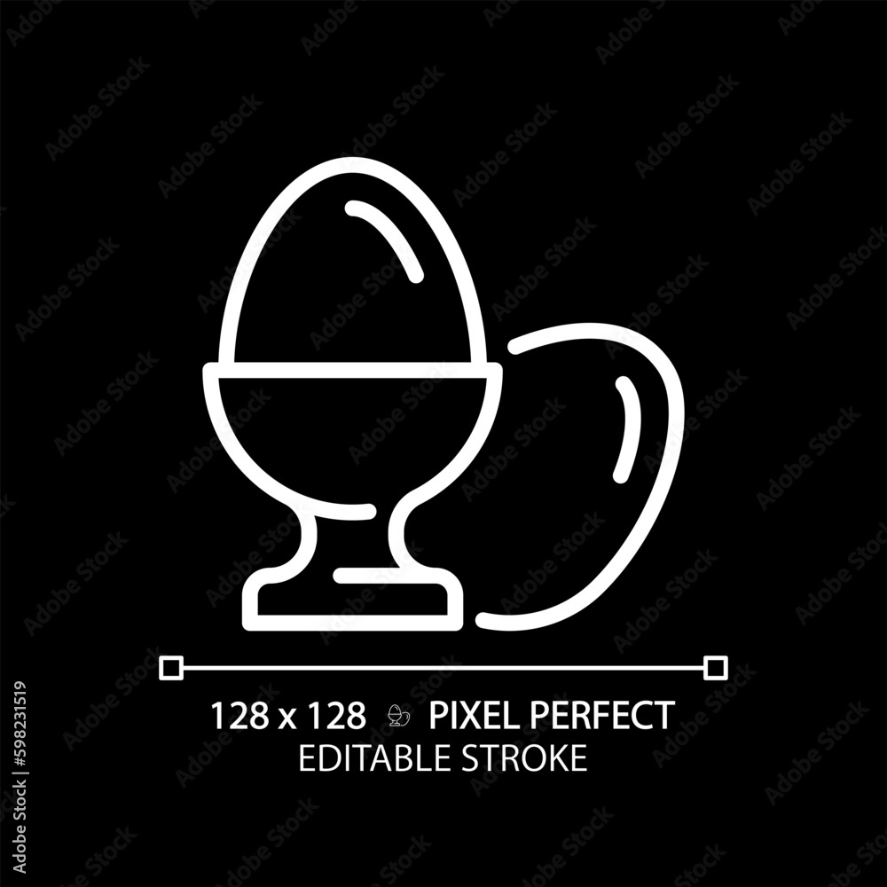 Eggs pixel perfect white linear icon for dark theme. Protein food. Poultry farm. Chicken breeding. Healthy diet. Breakfast meal. Thin line illustration. Isolated symbol for night mode. Editable stroke Eggs pixel perfect white linear icon for dark theme. Protein food. Poultry farm. Chicken breeding. Healthy diet. Breakfast meal. Thin line illustration. Isolated symbol for night mode. Editable stroke