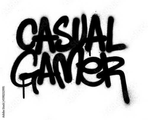 Graffiti casual gamer text sprayed in black over white