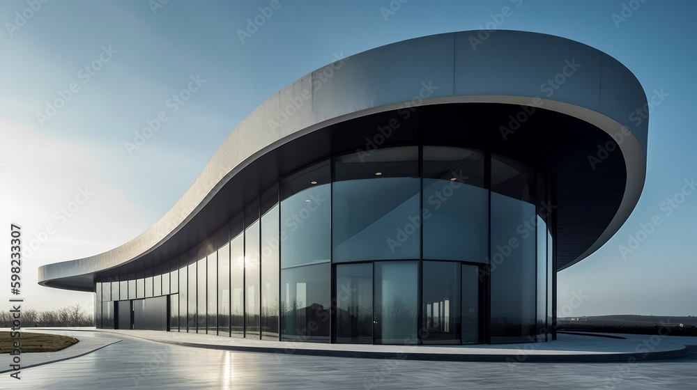 Obraz premium Lack of ornamental details on this building allows for the beauty of its simple shape form shine through. AI generated