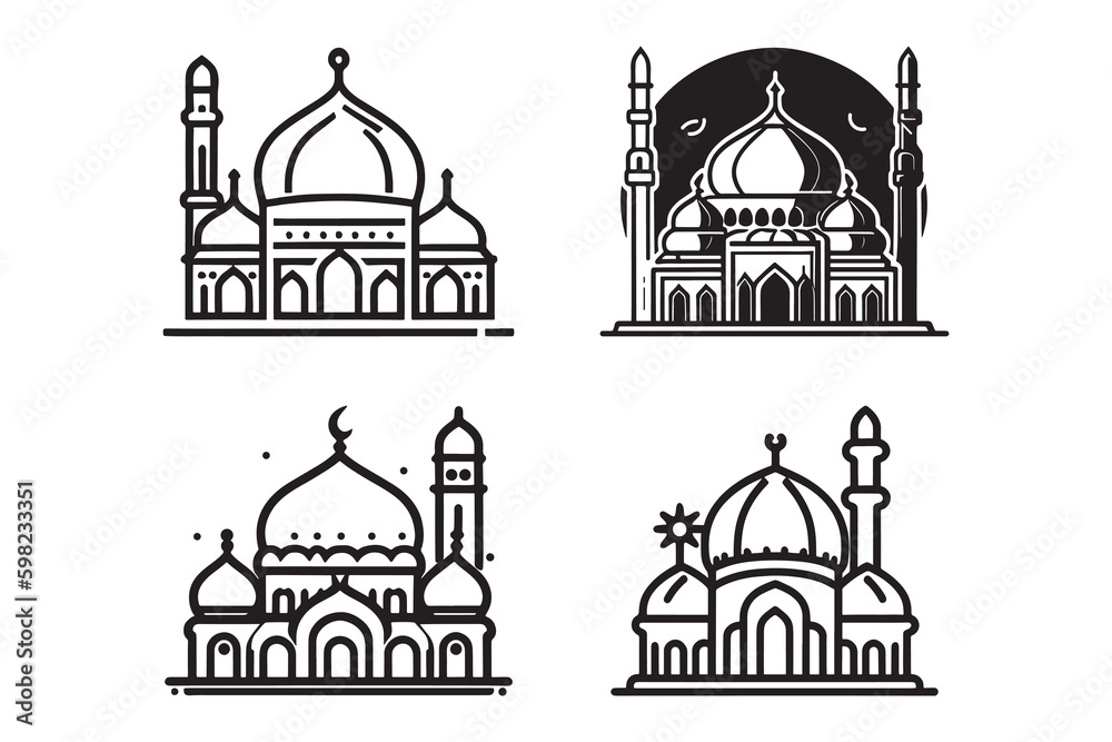 Mosque Icon illustration, Mosque logo, Mosque line art vector, Mosque Outline style, clean simple design
