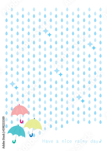 カラフルな傘と雨のかわいいベクターイラスト